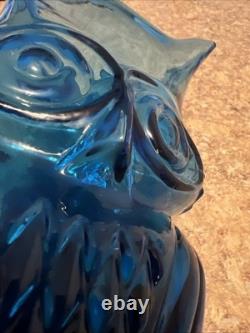Rainbow Viking Glass Blue Owl Vase Hand Blown Vintage EUC