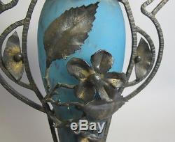 Rare 17 Muller Freres Glass & Iron Mounted Vase with Bird Handles c. 1920s