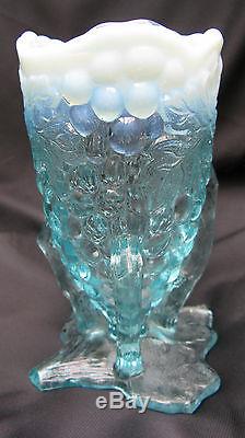 Rare 1905 Opalescent Glass Northwood Whimsey Grapevine Cluster Blue Novelty Vase