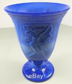 Rare 1933 -1935 Fenton Art Glass Periwinkle Blue Slag Dancing Ladies Flared Vase