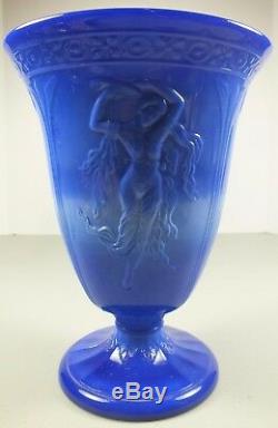 Rare 1933 -1935 Fenton Art Glass Periwinkle Blue Slag Dancing Ladies Flared Vase