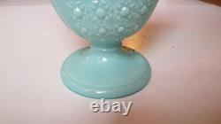 Rare 1950's Fenton Blue Milk Glass Fan Vase Daisy And Button Pattern