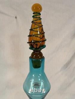 Rare 24 BLENKO 587 SPOOL Gurgle DECANTER w FLAME STOPPER BLUE Handmade In WV