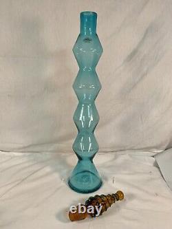 Rare 24 BLENKO 587 SPOOL Gurgle DECANTER w FLAME STOPPER BLUE Handmade In WV