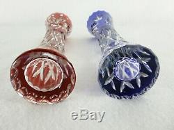 Rare Antique BACCARAT Crystal Pair Sapphire Blue & Cherry Red Soliflore Vase