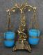 Rare Antique Opaline Glass Pair Of Posey Pots In Balancing Scale Ivy Motif Frame