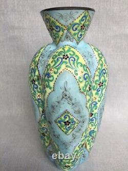 Rare Antique Thomas Webb Moroccan Enamel Art Opaline Glass Vase Bohemian