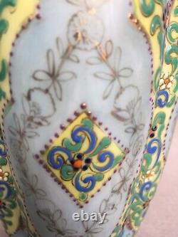 Rare Antique Thomas Webb Moroccan Enamel Art Opaline Glass Vase Bohemian