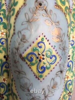 Rare Antique Thomas Webb Moroccan Enamel Art Opaline Glass Vase Bohemian