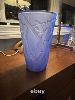 Rare Art Deco Blue Grasshopper 8.5 Vase by The Phoenix Glass Company