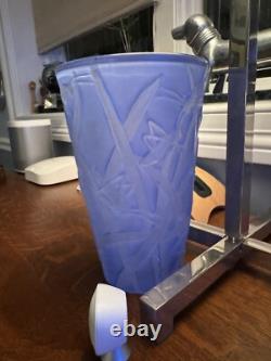 Rare Art Deco Blue Grasshopper 8.5 Vase by The Phoenix Glass Company