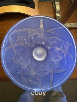 Rare Art Deco Blue Grasshopper 8.5 Vase by The Phoenix Glass Company
