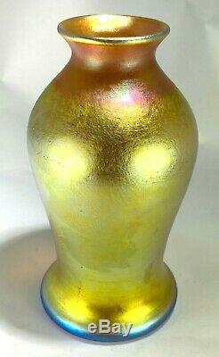 Rare Art Deco Early 1930s Gold & Blue Aurene Small Mouth Vase by Durand
