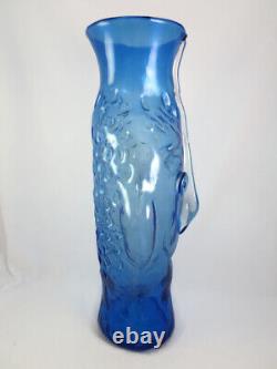 Rare BIG Vintage Blenko Hank Adams Blue Art Glass Face Head Vase Sculpture #9316