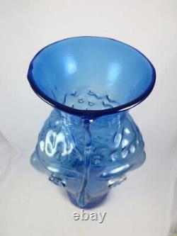 Rare BIG Vintage Blenko Hank Adams Blue Art Glass Face Head Vase Sculpture #9316