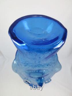 Rare BIG Vintage Blenko Hank Adams Blue Art Glass Face Head Vase Sculpture #9316