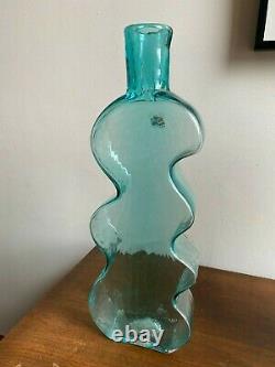 Rare Blenko Jigsaw Vase Handmade Blue Tall