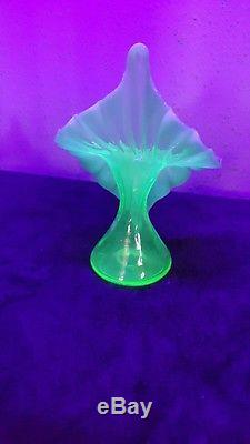 Rare Blue And Yellow Uranium Vaseline Glass Vase Jip