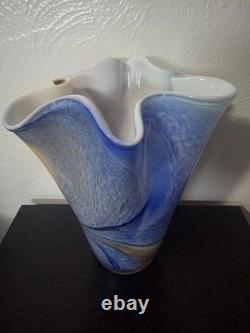 Rare Collectible Hand Blown Polish Art Glass Vase By Alicja Blue Statement Piece