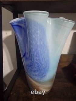 Rare Collectible Hand Blown Polish Art Glass Vase By Alicja Blue Statement Piece