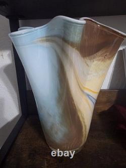 Rare Collectible Hand Blown Polish Art Glass Vase By Alicja Blue Statement Piece