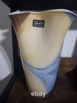 Rare Collectible Hand Blown Polish Art Glass Vase By Alicja Blue Statement Piece
