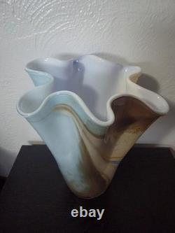 Rare Collectible Hand Blown Polish Art Glass Vase By Alicja Blue Statement Piece