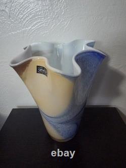 Rare Collectible Hand Blown Polish Art Glass Vase By Alicja Blue Statement Piece