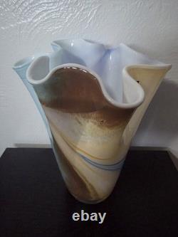 Rare Collectible Hand Blown Polish Art Glass Vase By Alicja Blue Statement Piece
