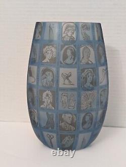 Rare Colonial Oval Patchwork Blue Art Glass Vase Penelope Wuir Limited Ed 6/100