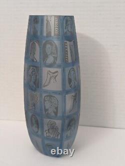 Rare Colonial Oval Patchwork Blue Art Glass Vase Penelope Wuir Limited Ed 6/100