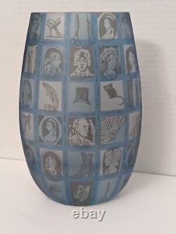 Rare Colonial Oval Patchwork Blue Art Glass Vase Penelope Wuir Limited Ed 6/100