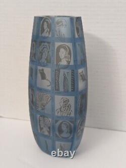 Rare Colonial Oval Patchwork Blue Art Glass Vase Penelope Wuir Limited Ed 6/100