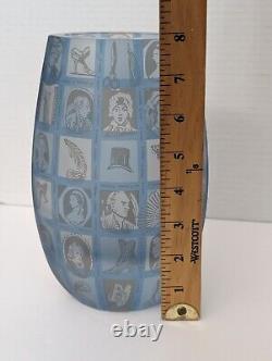 Rare Colonial Oval Patchwork Blue Art Glass Vase Penelope Wuir Limited Ed 6/100