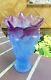 Rare DAUM FR Pate de Verre Amethyst Purple Blue ORCHID Crystal Vase 8.5 Signed