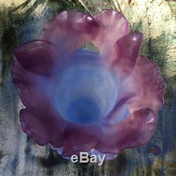 Rare DAUM FR Pate de Verre Amethyst Purple Blue ORCHID Crystal Vase 8.5 Signed