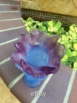 Rare DAUM FR Pate de Verre Amethyst Purple Blue ORCHID Crystal Vase 8.5 Signed