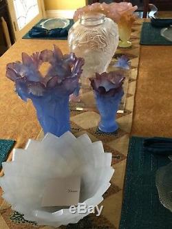 Rare DAUM FR Pate de Verre Amethyst Purple Blue ORCHID Crystal Vase 8.5 Signed