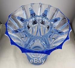 Rare Elegant Depression Glass Large Blue Flower Holder Vase with Insert