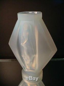 Rare Etling Glass 10 Ht. Lucille Sevin Opalescent Draped Nude Vase #38 Art Deco