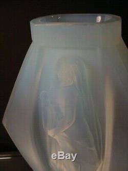 Rare Etling Glass 10 Ht. Lucille Sevin Opalescent Draped Nude Vase #38 Art Deco