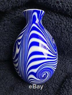 Rare Fenton Glass Fetty Barber High Labyrinth 9 Vase Blue On White 1975