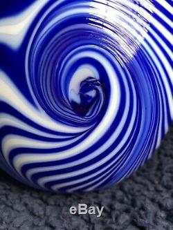 Rare Fenton Glass Fetty Barber High Labyrinth 9 Vase Blue On White 1975