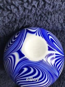 Rare Fenton Glass Fetty Barber High Labyrinth 9 Vase Blue On White 1975