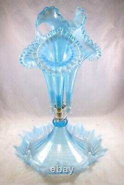 Rare Fenton LG Wright Ice Blue Opalescent Thread & Rib Epergne