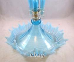 Rare Fenton LG Wright Ice Blue Opalescent Thread & Rib Epergne