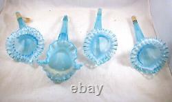 Rare Fenton LG Wright Ice Blue Opalescent Thread & Rib Epergne