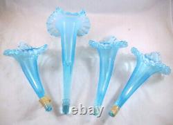 Rare Fenton LG Wright Ice Blue Opalescent Thread & Rib Epergne