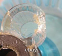 Rare Fenton LG Wright Ice Blue Opalescent Thread & Rib Epergne