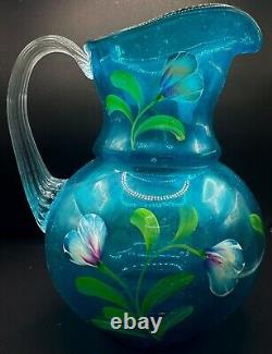 Rare Fenton Presidents 1905-2005 Limited Ed Hand Painted Blue Glass Pitcher Vase